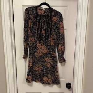 Zadig & Voltaire Black and Pink Floral Long Sleeve Dress
